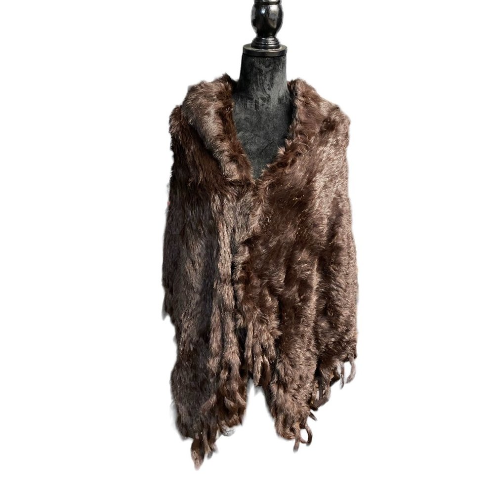Rabbit Fur Collared "Mocha" Shawl Size Small